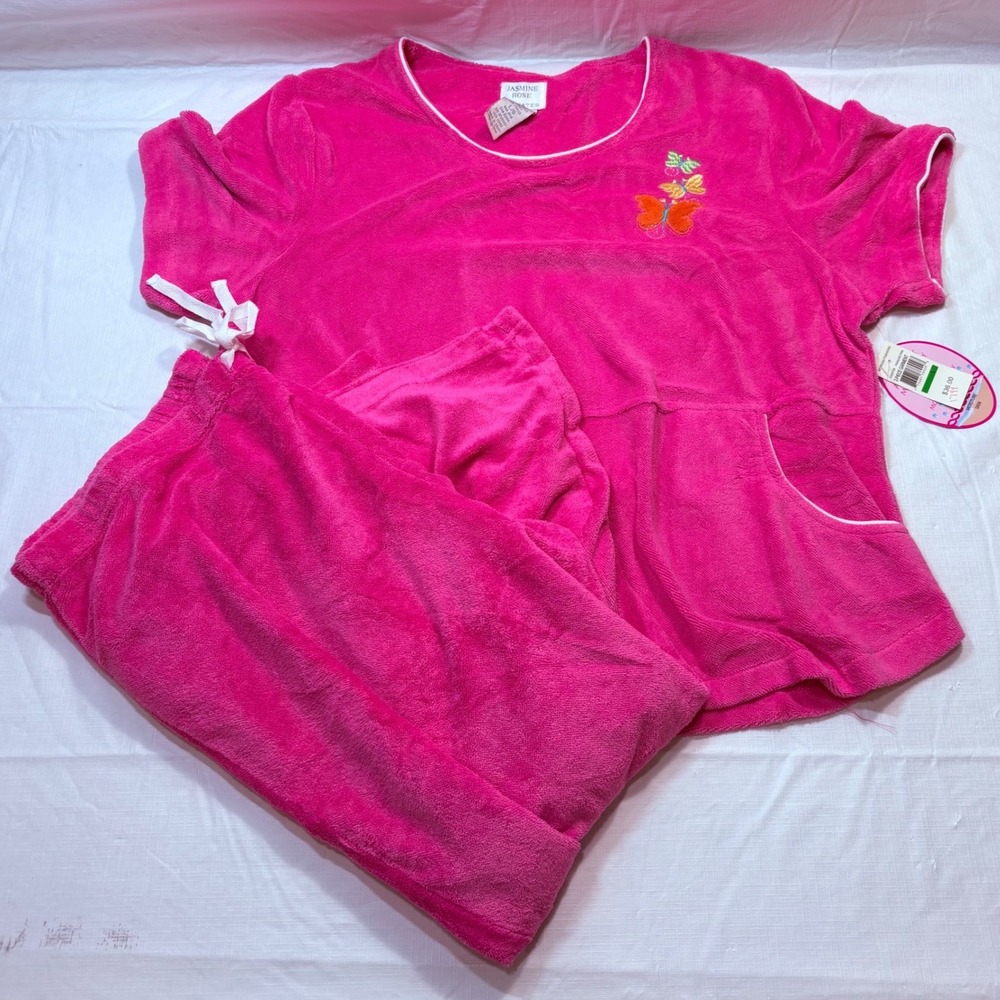 Jasmine Rose Intimates Womens Hot Pink Velour Butterfly Pajama Set Large NWT